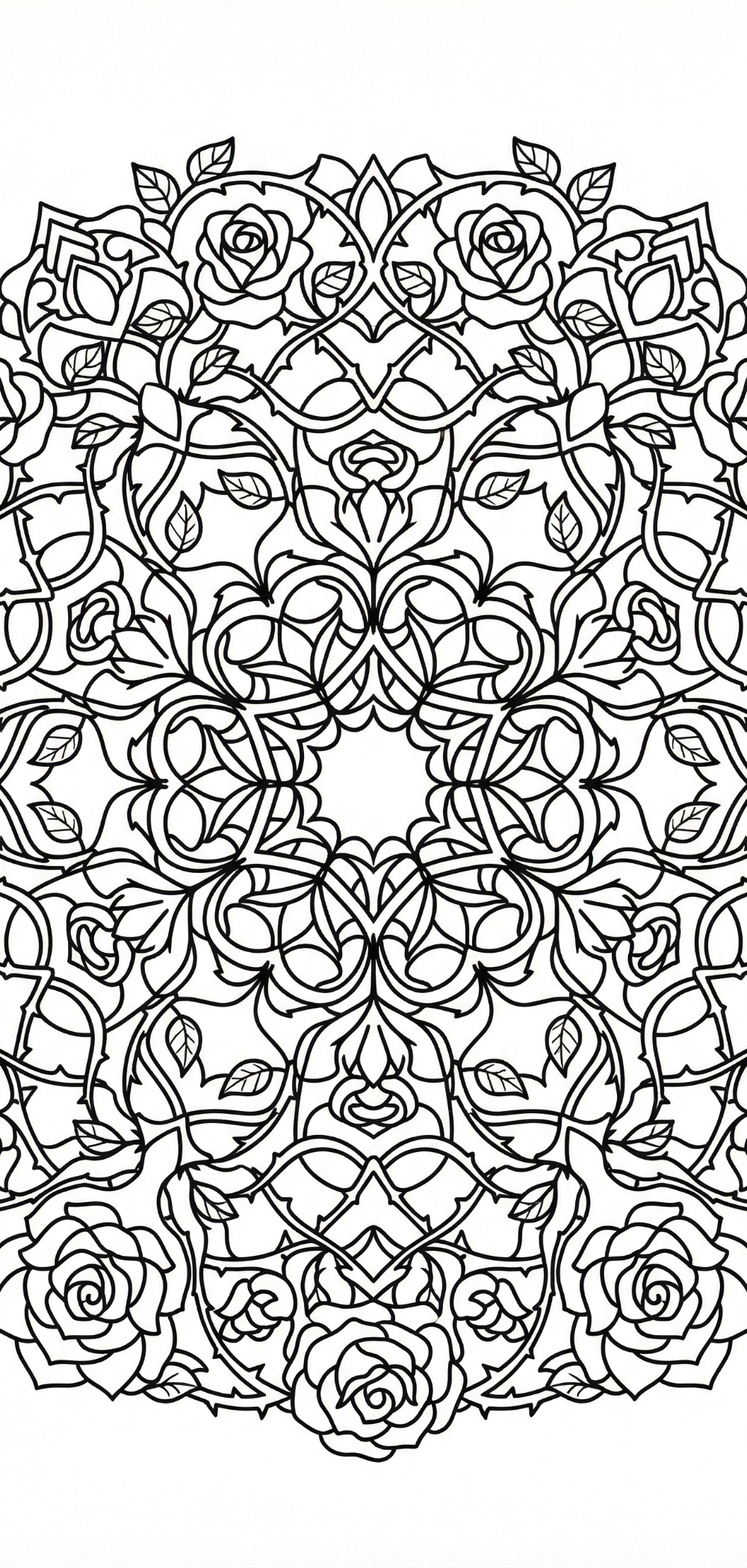 Intricate Rose Mandala Coloring Page Digital Download Detailed Intricate Rose Mandala Coloring Page for mindful relaxation and artistic expression