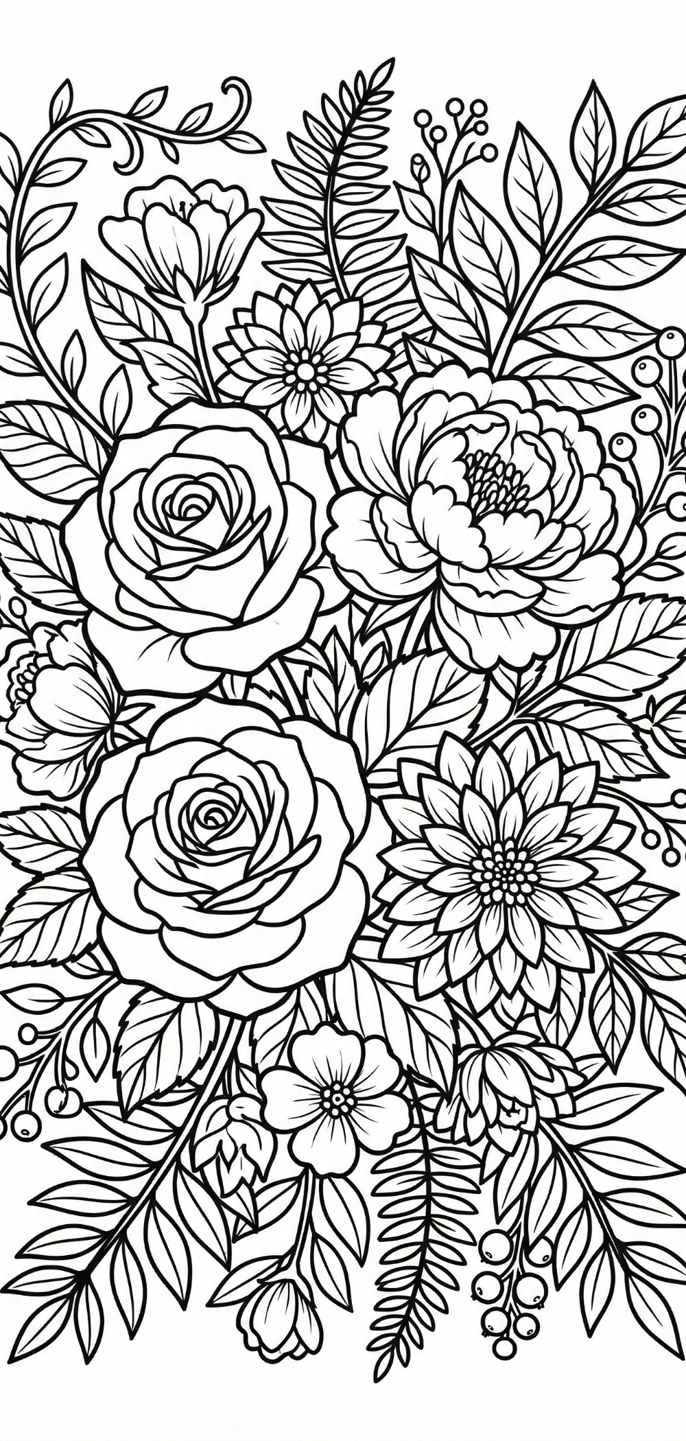 Be Kind Floral Affirmation Coloring Page "Be Kind coloring page" featuring beautiful hand-drawn flowers and uplifting plant details, perfect for mindful relaxation.