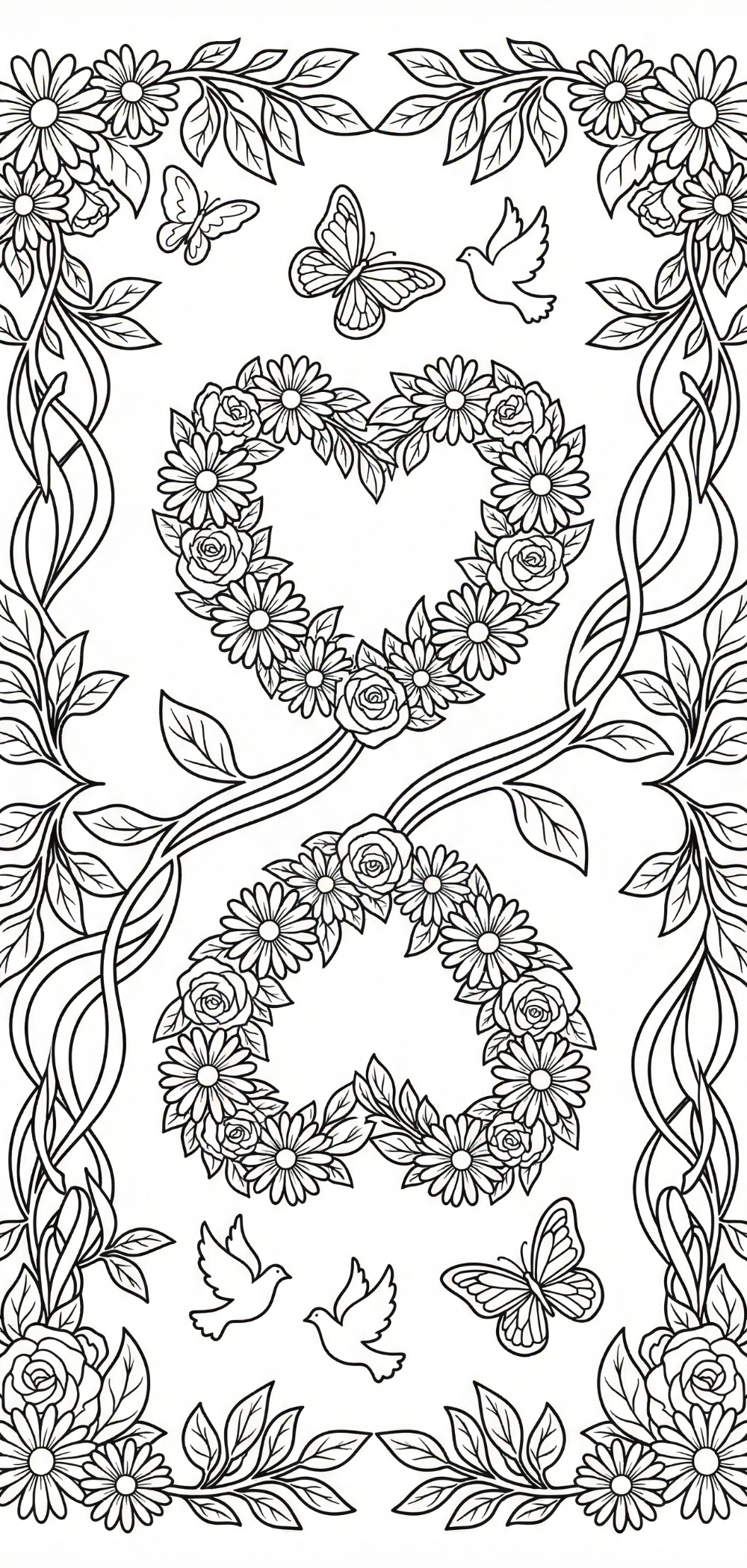 Kindness Is Beautiful Floral Coloring Sheet Printable Kindness Is Beautiful Coloring Page with elegant floral borders and gentle sparkles, perfect for mindful coloring and stress relief.